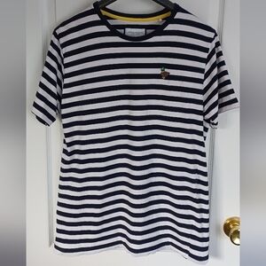 DENIM & FLOWER RICKY SINGH NAVY/WHITE STRIPE PULLOVER SHIRT W/EMBROIDERED DUCK M